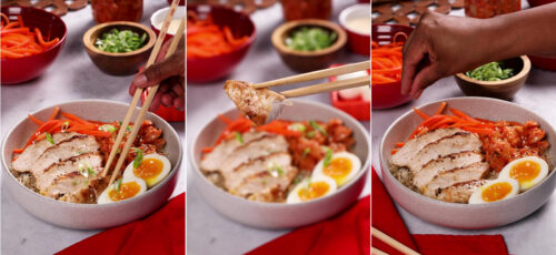 Kimchi and Grilled Chicken Rice Bowl